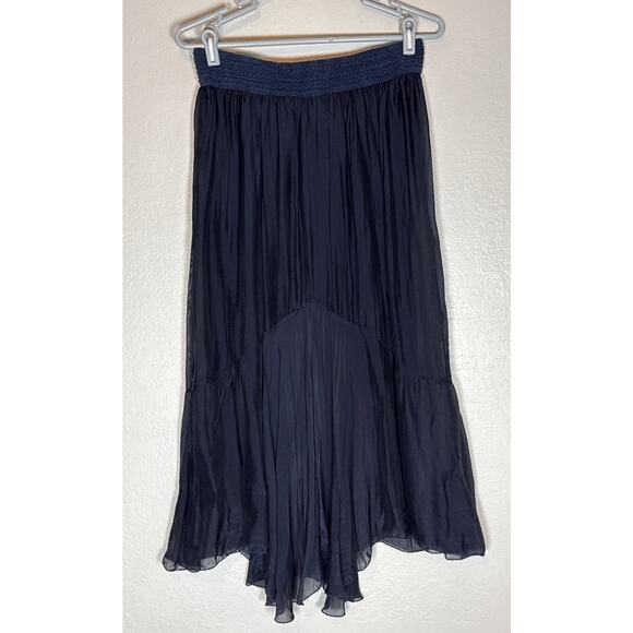 Y2K Silk Navy Blue Tiered Asymmetrical Skirt Womens Medium Fairygoth Whimsigoth - Picture 1 of 9